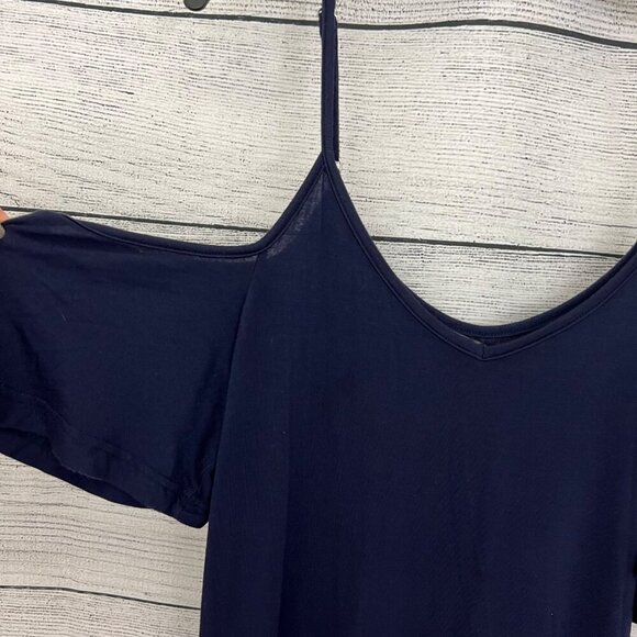 Thanth Navy Cold-Shoulder Maxi Dress With Spaghetti Straps, Size L - Picture 2 of 5